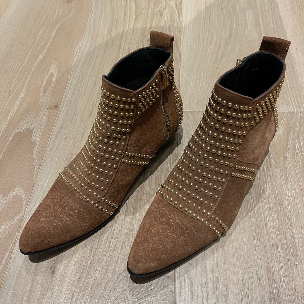 Anine Bing Brown Suede Studded Ankle Booties